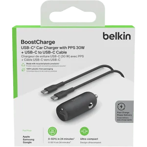BELKIN Adaptateur voiture Boostcharge 30W USB-C Noir (CCA004bt1MBK-B6)