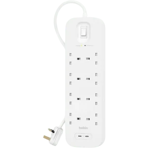 BELKIN Multiprise parafoudre 8 prises UK + 2 x USB-C Blanc (SRB004CA2M)