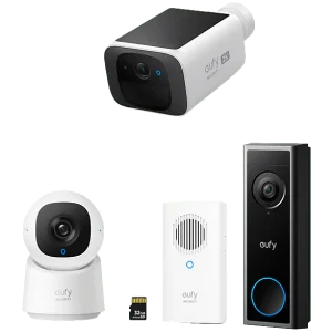 EUFY Caméra intelligente intérieure/extérieure SoloCam S220 + Caméra intérieure C220 + Sonnette C30 avec carillon (Blanc)